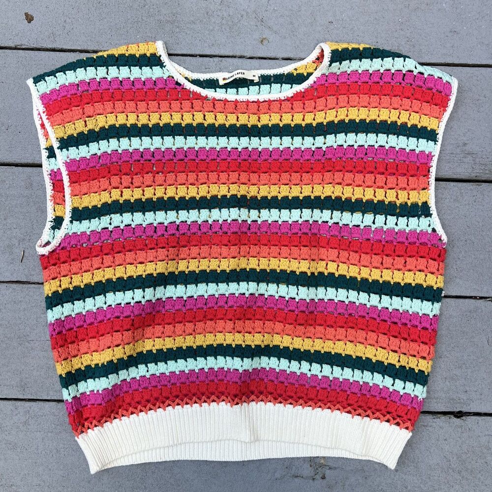 Marine Layer Rainbow Stripe Crochet Knit Top-Size M